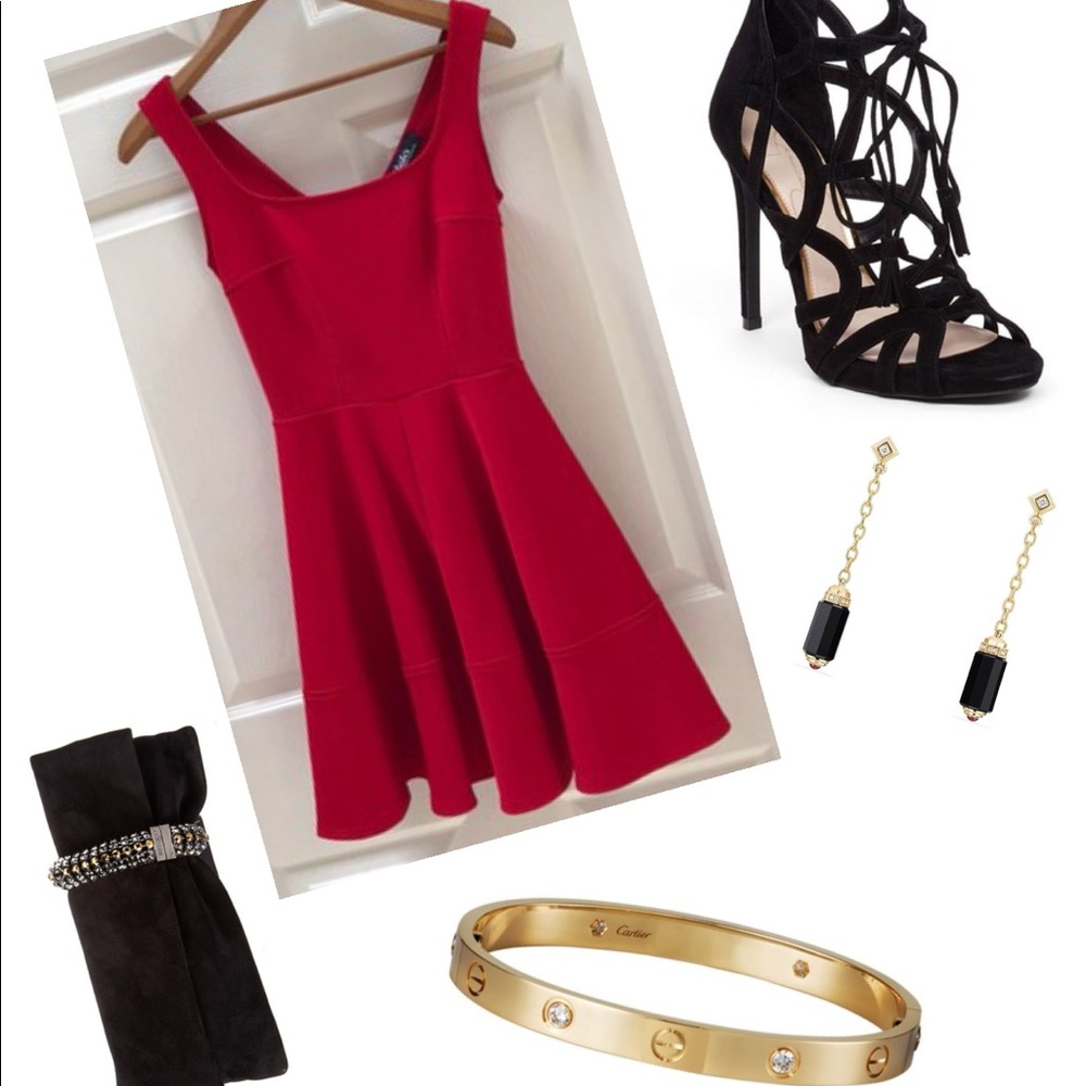 Red Lulus party dress.